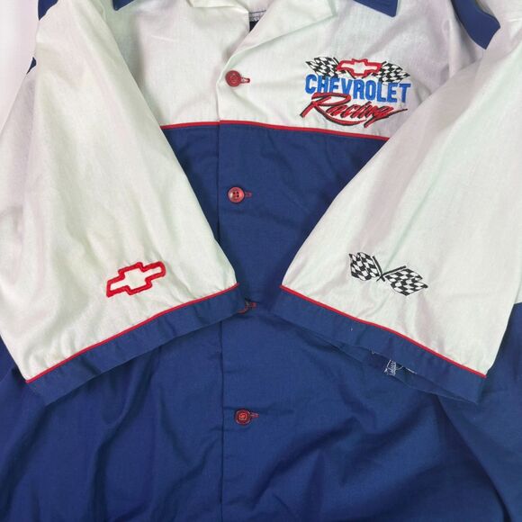 Vintage King Louie Chevrolet Racing Pit Crew Shirt XL Blue White NASCAR Style - Picture 12 of 16
